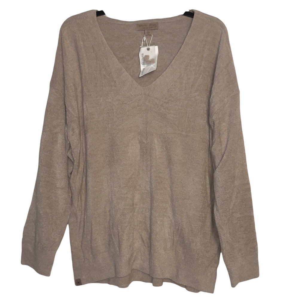 Barefoot Dreams‎ Size Large CozyChic Nude Beige V-Neck Pullover NWT